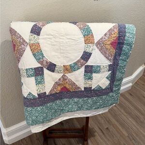 Patchwork Quilt in Teal, Purple & Cream